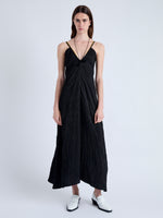 Front full length image of model wearing Davis Dress in Crinkled Flou in BLACK