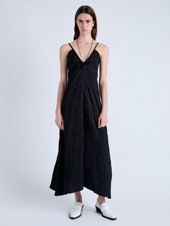 Front full length image of model wearing Davis Dress in Crinkled Flou in BLACK