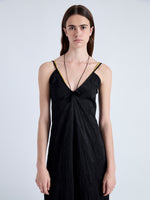 Detail image of model wearing Davis Dress in Crinkled Flou in BLACK