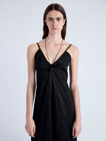 Detail image of model wearing Davis Dress in Crinkled Flou in BLACK