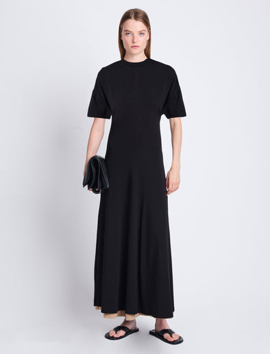 Front image of model wearing Noelle Dress in Jersey in BLACK