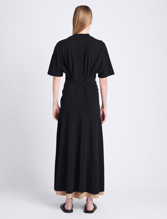 Back image of model wearing Noelle Dress in Jersey in BLACK