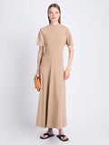 Front image of model wearing Noelle Dress in Jersey in KHAKI