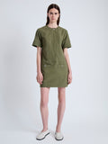Front full length image of model wearing Watson Dress in Rumpled Cotton in DARK OLIVE