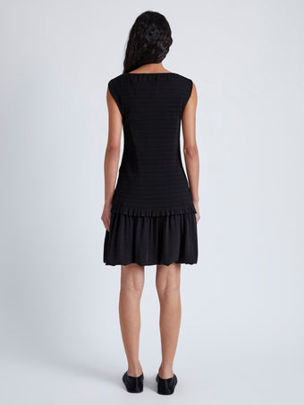 Back image of model wearing Martine Dress in Micro Pleat in BLACK