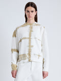 Front cropped image of model wearing Blake Sweatshirt in Grid Tie Dye in WHITE/KHAKI