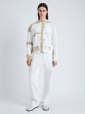 Front full length image of model wearing Blake Sweatshirt in Grid Tie Dye in WHITE/KHAKI