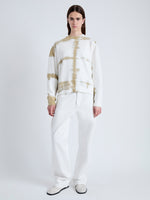 Front full length image of model wearing Blake Sweatshirt in Grid Tie Dye in WHITE/KHAKI