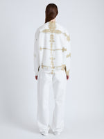 Back full length image of model wearing Blake Sweatshirt in Grid Tie Dye in WHITE/KHAKI