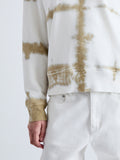 Detail image of model wearing Blake Sweatshirt in Grid Tie Dye in WHITE/KHAKI