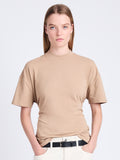 Front cropped image of model wearing Mira T-Shirt in Jersey in KHAKI