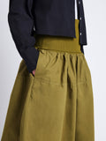 Detail image of model wearing Olive Skirt in Peached Poplin in OLIVE