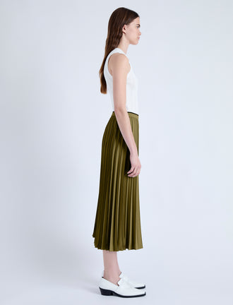 Side image of Miles Skirt in Pleated Crepe in OLIVE