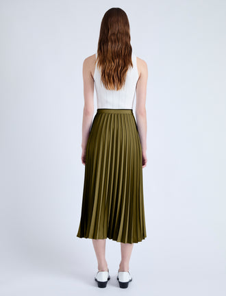 Back image of Miles Skirt in Pleated Crepe in OLIVE