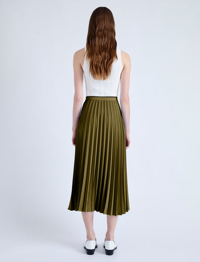 Back image of Miles Skirt in Pleated Crepe in OLIVE