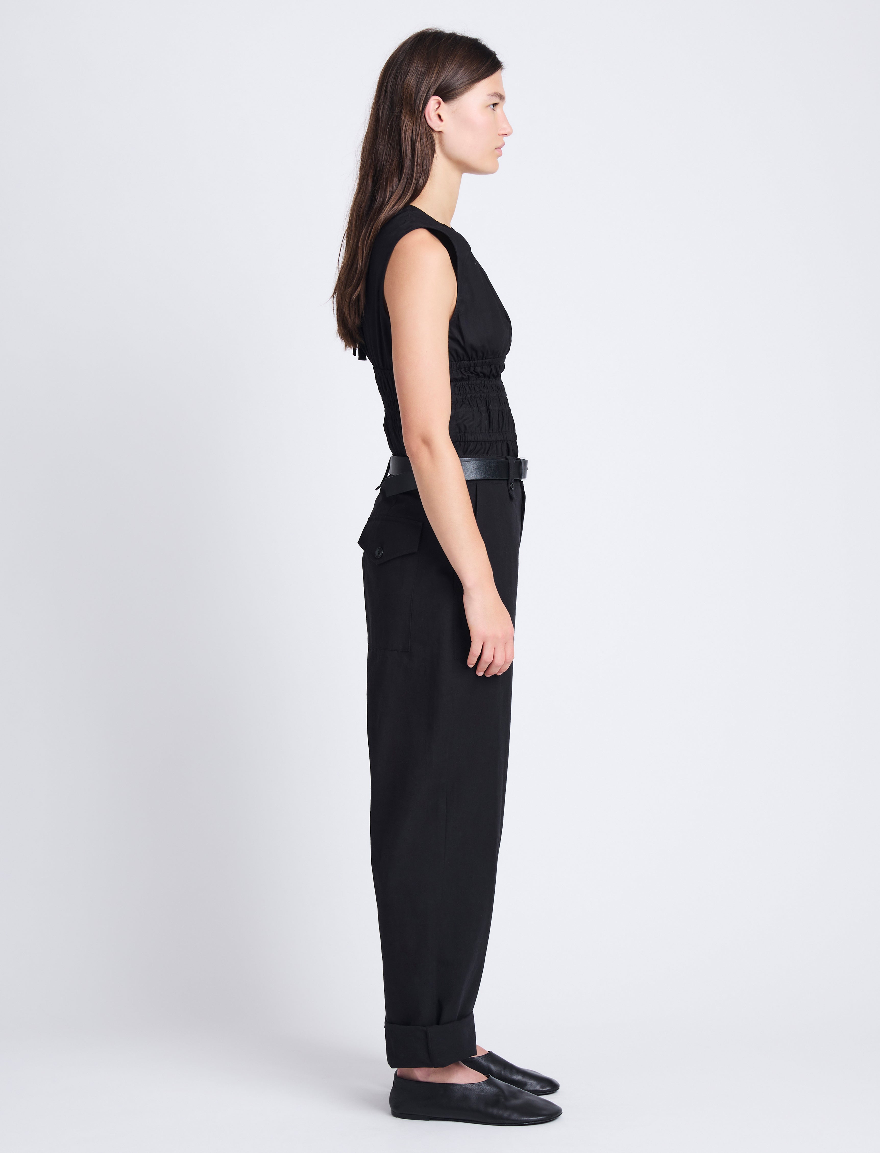 Octavia Pant in Solid Cotton Linen - Black