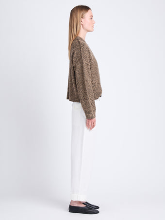 Side full length image of model wearing Octavia Pant in Solid Cotton Linen in OFF WHITE
