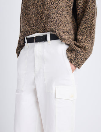 Detail image of model wearing Octavia Pant in Solid Cotton Linen in OFF WHITE