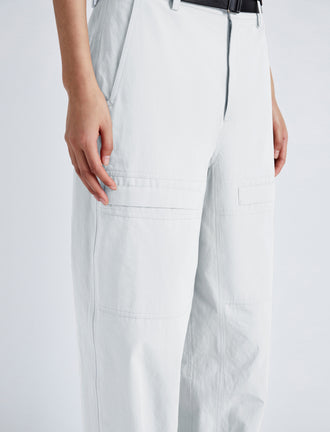 Detail image of model wearing Sydnor Pants in Rumpled Cotton in white