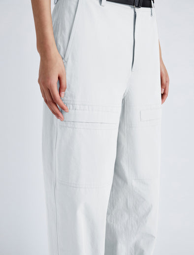 Detail image of model wearing Sydnor Pants in Rumpled Cotton in white