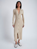 Front image of model wearing Phillips Knit Dress in Micro Cable in CASHEW