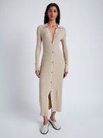 Front image of model wearing Phillips Knit Dress in Micro Cable in CASHEW