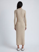 Back image of model wearing Phillips Knit Dress in Micro Cable in CASHEW
