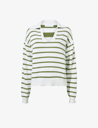 Still Life image of Stripe Murphy Sweater in Cotton Cashmere in CHALK/WILLOW