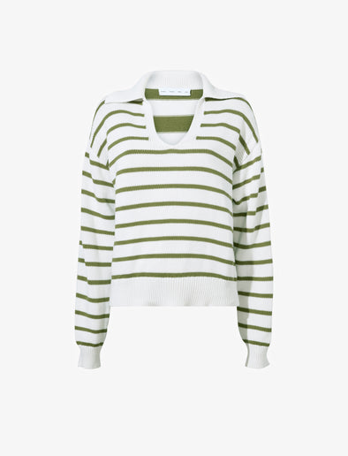 Still Life image of Stripe Murphy Sweater in Cotton Cashmere in CHALK/WILLOW