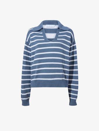 Still Life image of Stripe Murphy Sweater in Cotton Cashmere in CHALK/SLATE