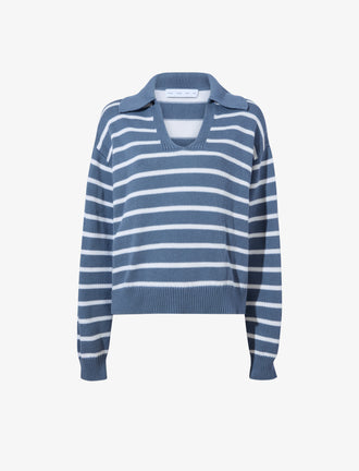 Still Life image of Stripe Murphy Sweater in Cotton Cashmere in CHALK/SLATE