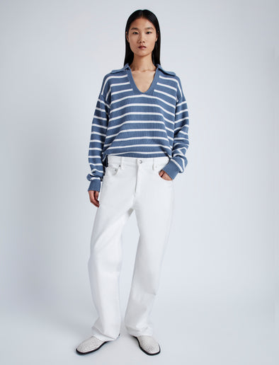 Front image of Stripe Murphy Sweater in Cotton Cashmere in CHALK/SLATE