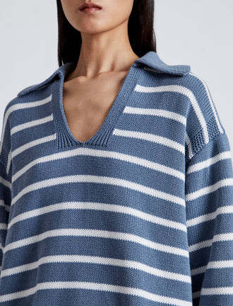 Detail image of Stripe Murphy Sweater in Cotton Cashmere in CHALK/SLATE