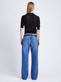 Back full length image of model wearing Nicola Sweater in Zig Zag Pointelle in BLACK
