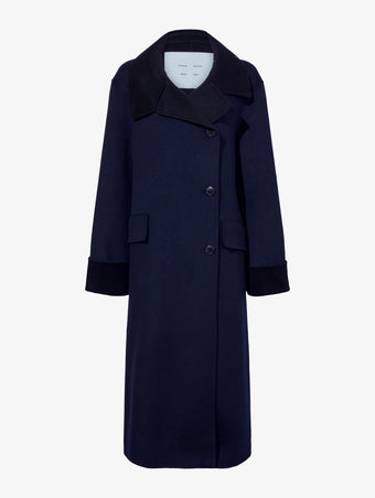 Proenza Schouler Still Life image of Constance Coat in Pinstripe Wool Cashmere in NAVY MELANGE