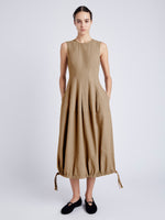Proenza Schouler Front full length image of model wearing Marley Dress in Tech Cotton in DARK BIRCH