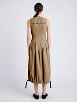 Proenza Schouler Back full length image of model wearing Marley Dress in Tech Cotton in DARK BIRCH