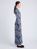 Proenza Schouler Side full length image of model wearing Atlas Dress in Printed Jersey in NORDIC MULTI