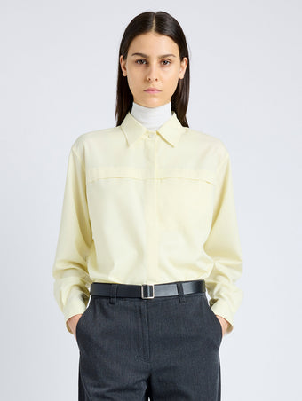 Proenza Schouler Front cropped image of model wearing Rose Shirt in Fine Wool in LIGHT YELLOW