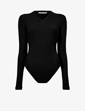 Proenza Schouler flat image of Delaney Bodysuit in Brushed Rib in black