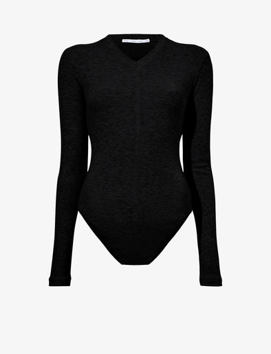 Proenza Schouler flat image of Delaney Bodysuit in Brushed Rib in black