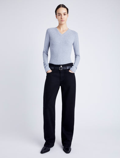Proenza Schouler Front full length image of model wearing Delaney Bodysuit in Brushed Rib in ICE