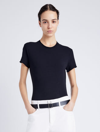 Proenza Schouler Front cropped image of model wearing Jersey T-Shirt in BLACK