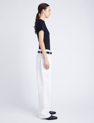 Proenza Schouler Side full length image of model wearing Jersey T-Shirt in BLACK