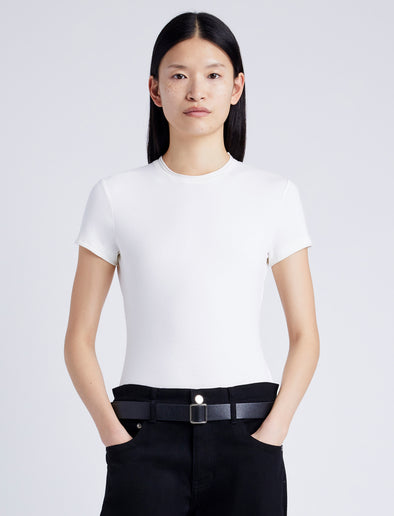 Proenza Schouler Front cropped image of model wearing Jersey T-Shirt in OFF WHITE