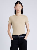 Proenza Schouler cropped front image of model wearing Jersey T-Shirt in khaki