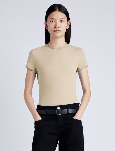 Proenza Schouler cropped front image of model wearing Jersey T-Shirt in khaki