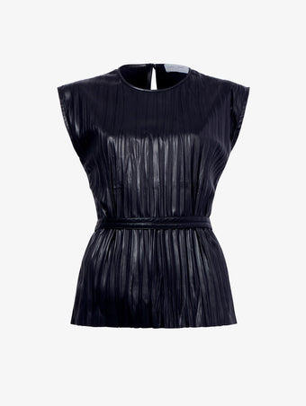 Proenza Schouler Still Life image of Lyra Pleated Top in Lightweight Faux Leather in BLACK