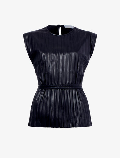 Proenza Schouler Still Life image of Lyra Pleated Top in Lightweight Faux Leather in BLACK