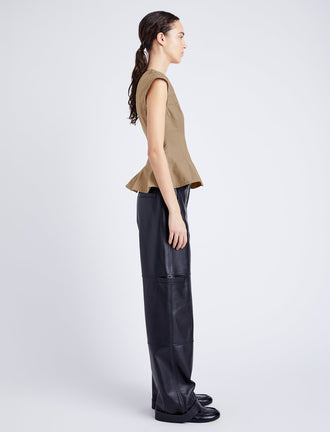 Proenza Schouler side image of model wearing Felix Top in Tech Cotton in dark birch